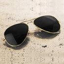 Black Gold Aviator Sunglasses - Military Style Dark Sun Glasses with Gold Metal Frame and UV 400 Protection