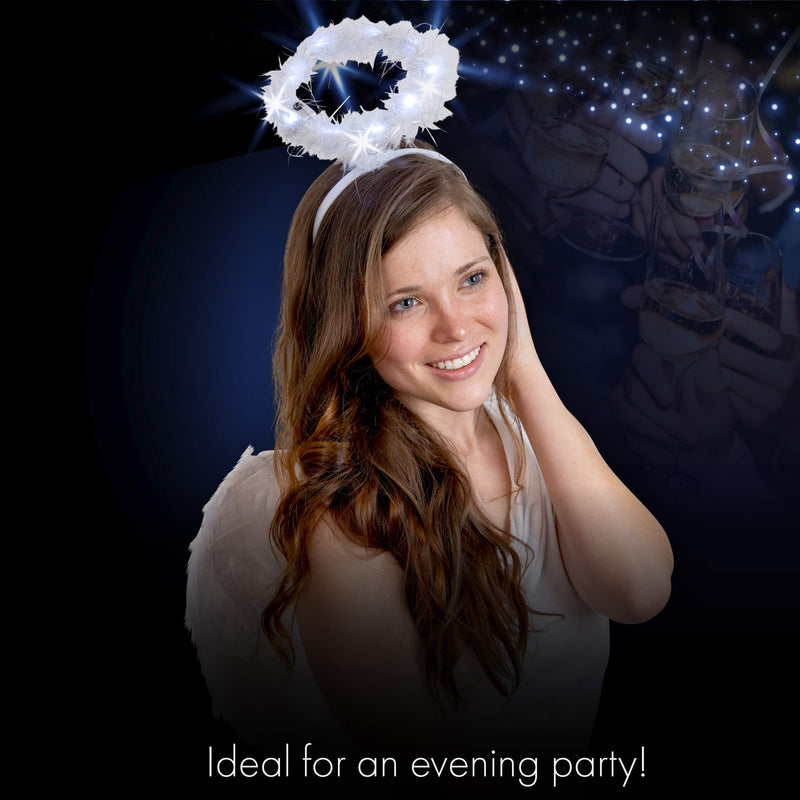 Light Up Angel Halo - White Feather Fluffy LED Halo Headband Accessories for Angel Costumes for Adults and Kids