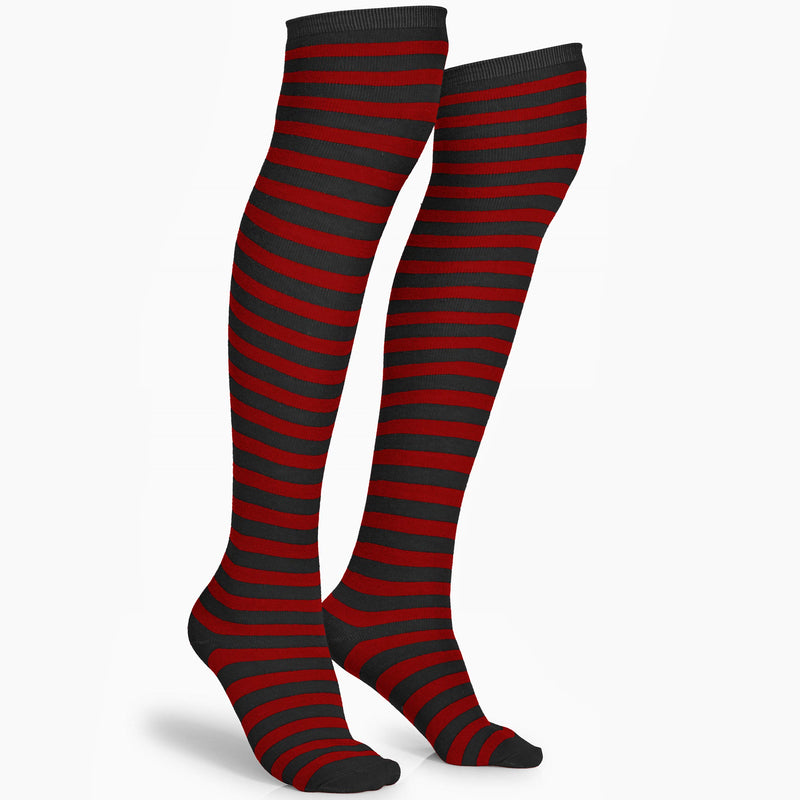 Black and Red Socks - Over The Knee Striped Thigh High Costume Accessories Stockings for Men, Women and Kids