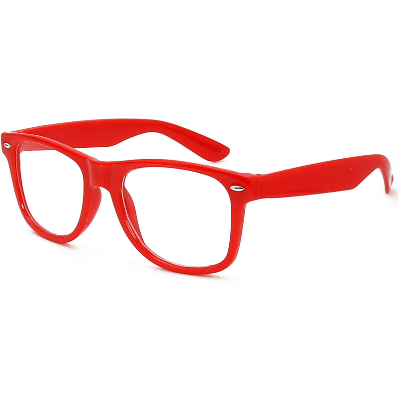 Red Clear Lens Glasses - 80's Style Non Prescription Retro Frames Nerd Costume Eyeglasses