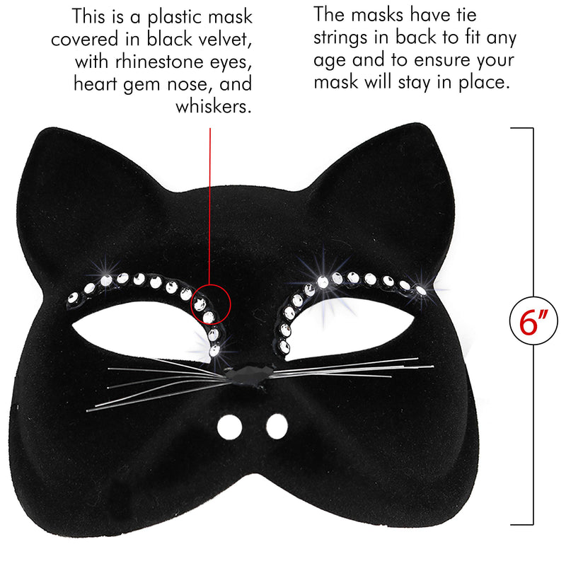 Venetian Black Cat Mask - Masquerade Costume Half Face Eye Mask for Kids and Adults