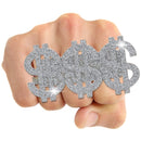 Dollar Sign Costume Ring - Pimp Money Symbol Jewelry Three Finger Gangster Ring for Men and Women