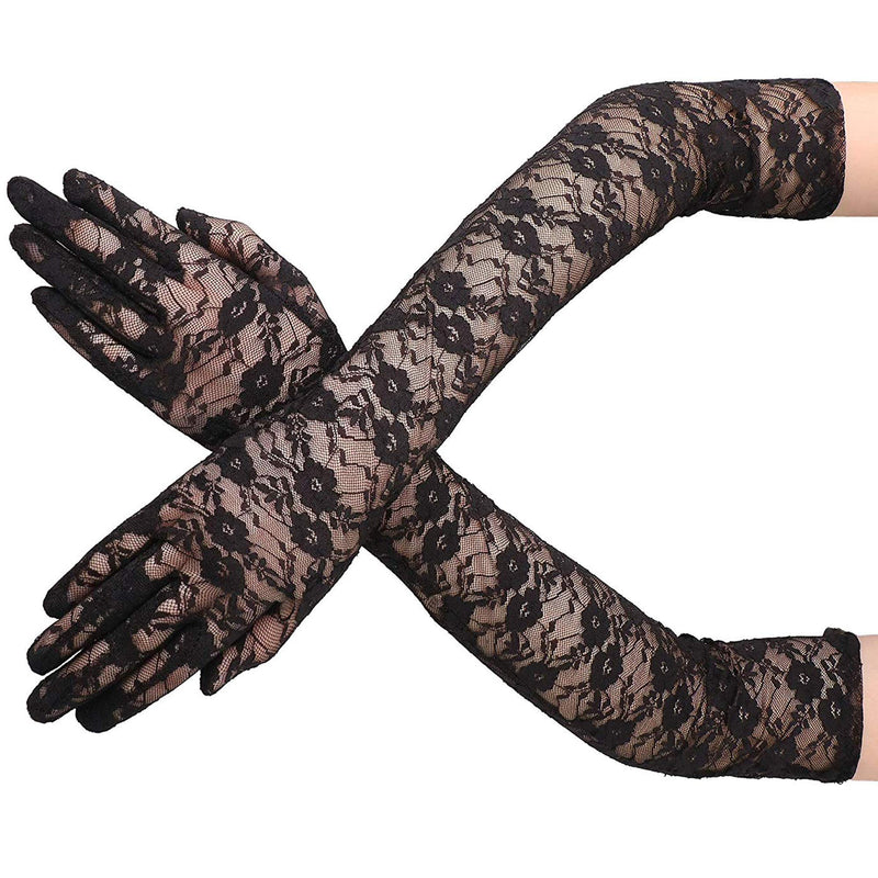 Elegant Lace Elbow Gloves - 1920s Fashion Opera Length Tea Party Black Wedding Gloves