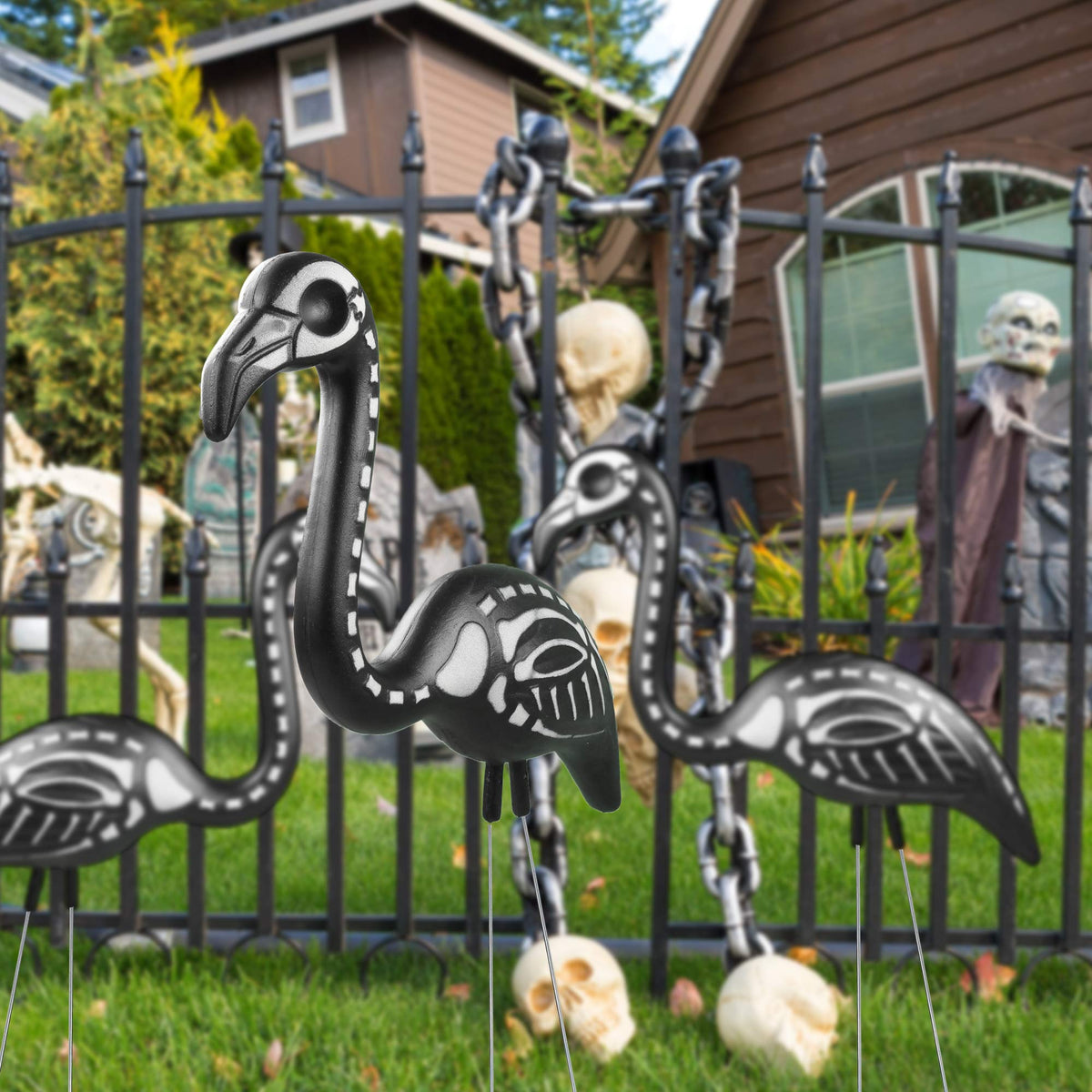 Skeleteen Zombie Skeleton Flamingo Yard Ornaments with Stakes, Pack of 2, image size:1200x1200