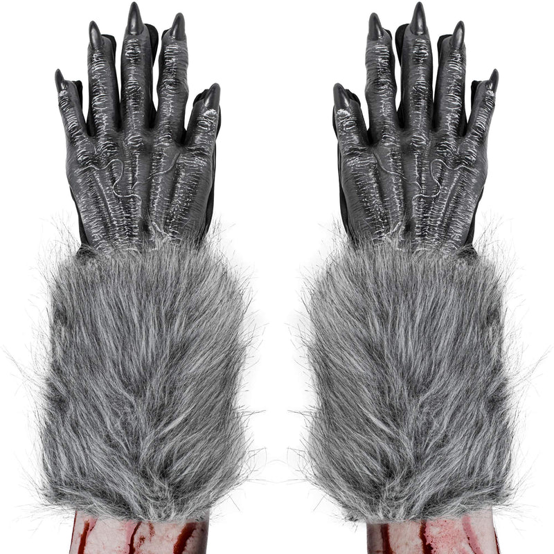 Werewolf Hand Costume Gloves - Grey Hairy Wolf Claw Hands Paws Monster Costume Accessories for Kids and Adults
