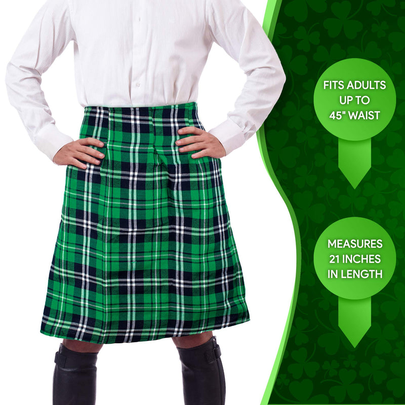 Irish Plaid Green Kilt - Scottish Green Pleated Costume Tartan Skirt Kilts Clothing for Men and Women