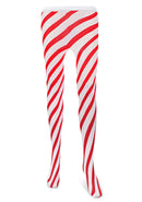 Candy Cane Striped Tights – Red and White Diagonally Striped Nylon Stretch Pantyhose Stocking Accessories for Every Day Attire and Costumes for Men, Women and Kids
