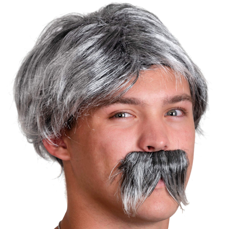 Grey Wig and Mustache - Salt and Pepper Hair Old Person Gr...Wigs and Mustache Old Man Costume Accessories Set for Boys and Girls