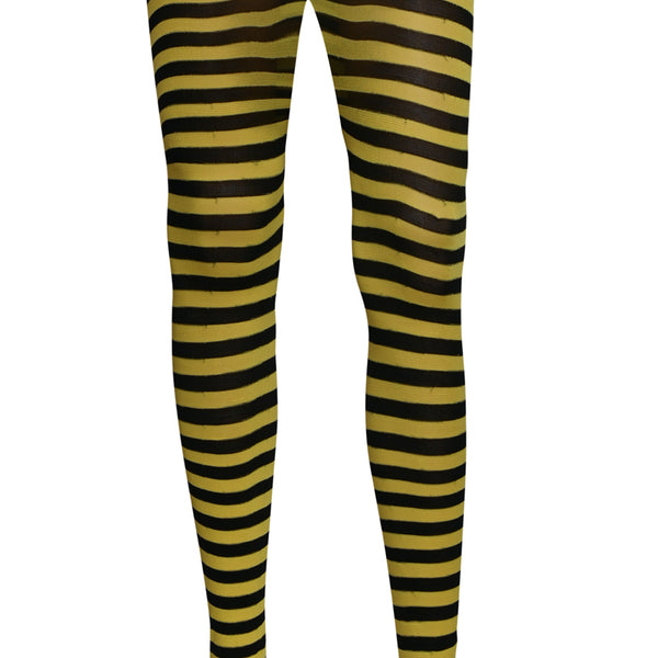 Black and Yellow Tights - Striped Nylon Bumble Bee Stretch Pantyhose S