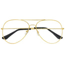 Clear Lens Costume Glasses - 70's Style Aviator Gold Wire Rimmed Clear Sunglasses for Adults and Kids