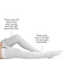 Bow Accent Thigh Highs - White Over the Knee High Stockings with White Satin Ribbon Bow Accent for Women and Girls