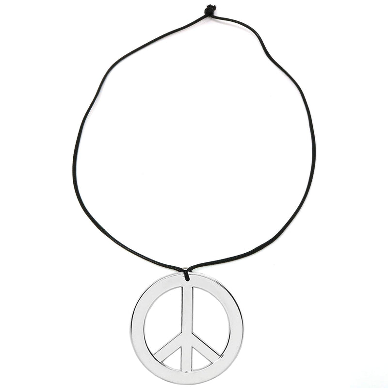 Silver Peace Sign Pendant - 1960s 1970s Hippie Party Accessories Necklace - 1 Piece
