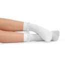 White Ruffled Anklet Socks - Frilly White Opaque Lace Ruffles Top Trim Bobby Sock