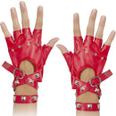 Fingerless Faux Leather Gloves - Red Biker Punk Gloves with Belt Up Closure and Rivet Design for Women and Kids