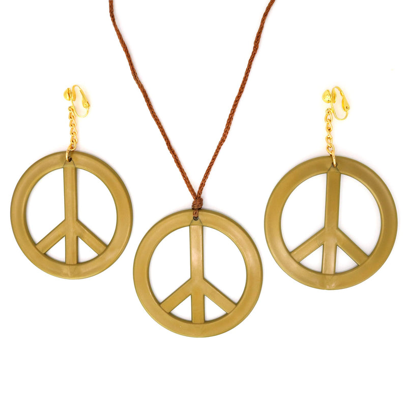 Peace Earrings and Necklace - 1960's Hippie Costume Accessories Jewelry - 1 Set