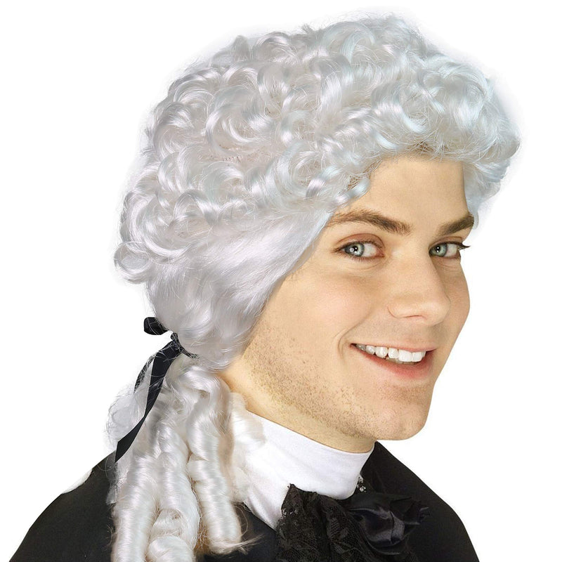 George Washington White Wig - Historical Colonial Powdered Wig with Ponytail Costume Accessory for All Ages