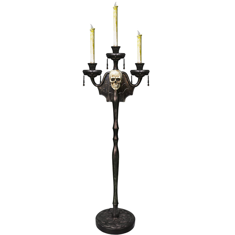 Animated Halloween Candelabra Decoration - Creepy Gothic Haunted Mansion Black Skull Floating Candle Holder Party Decorations Prop