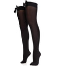 Bow Accent Thigh Highs - Black Over the Knee High Stockings with Black Satin Ribbon Bow Accent for Women and Girls