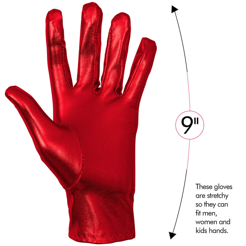Metallic Red Costume Gloves - Shiny Red Superhero Evening Stretch Dress Glove Set for Men, Women and Kids