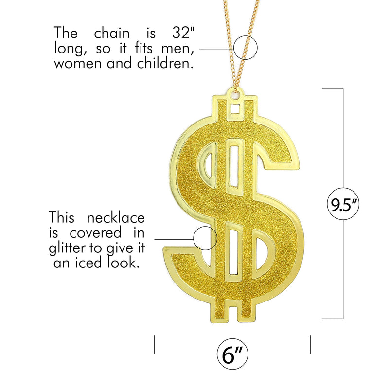 Hip Hop Gold Necklace - Rapper Dollar Sign Medallion Gangster Golden Chain Costume Bling Jewelry