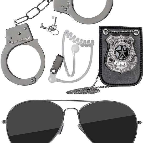 Skeleteen Kids Detective Set Accessories - Cool Special Agent Spy Gadgets  Equipment for Detective Costumes with Sunglasses, Ear Piece, Badge, and