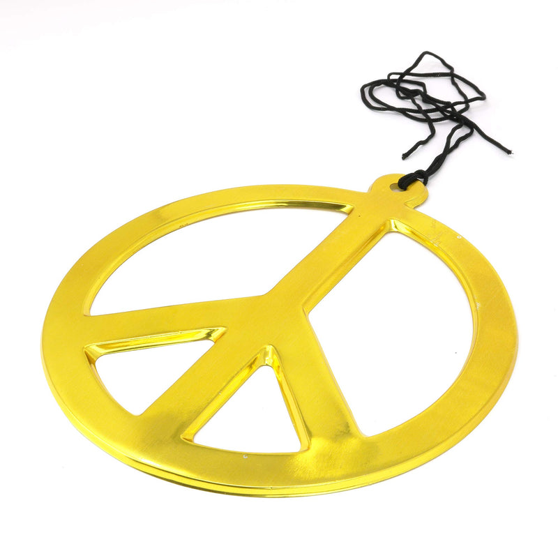 Hippie Peace Sign Medallion - 1960s Gold Peace Symbol Necklace Costume Accessory - 1 Piece