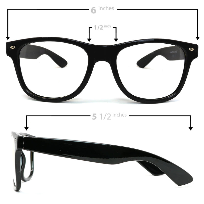 Retro Nerd Costume Glasses - Oversized Black Hipster Eyeglasses with Clear Lenses - 1 Pair