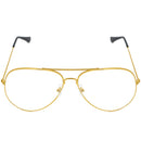 Clear Lens Costume Glasses - 70's Style Aviator Gold Wire Rimmed Clear Sunglasses for Adults and Kids