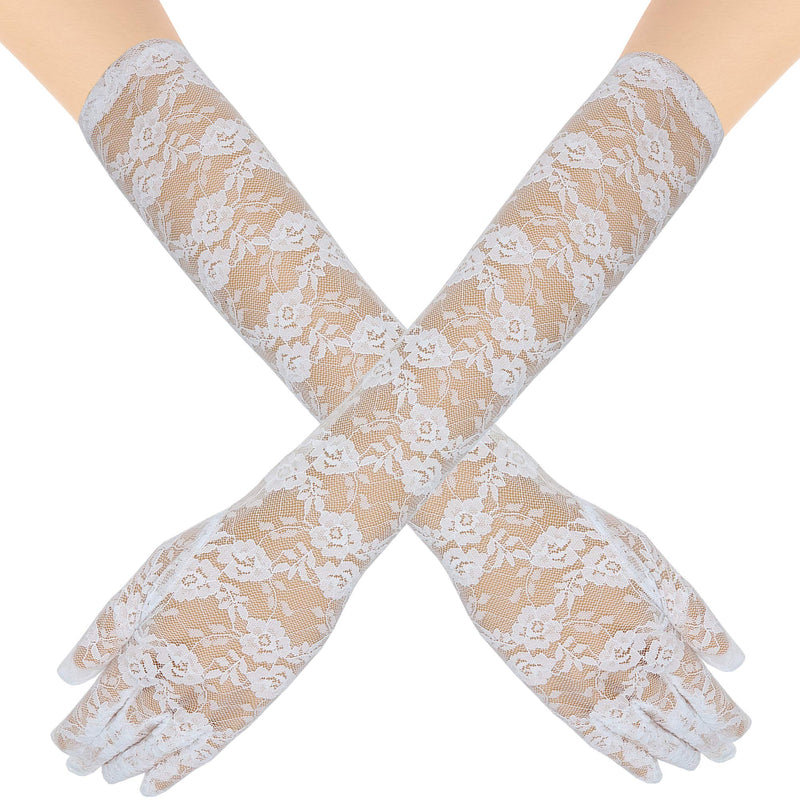 Elegant Lace Elbow Gloves - 1920s Fashion Opera Length Tea Party White Wedding Gloves