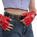 Double Grommet Punk Belt - Black Faux Leather 2 Prong and Holes Aesthetic Grunge Belts for Men Women and Kids