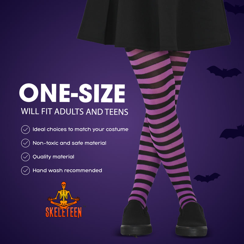 Black and Purple Tights - Striped Nylon Stretch Pantyhose Stocking Accessories for Every Day Attire and Costumes for Men, Women and Kids
