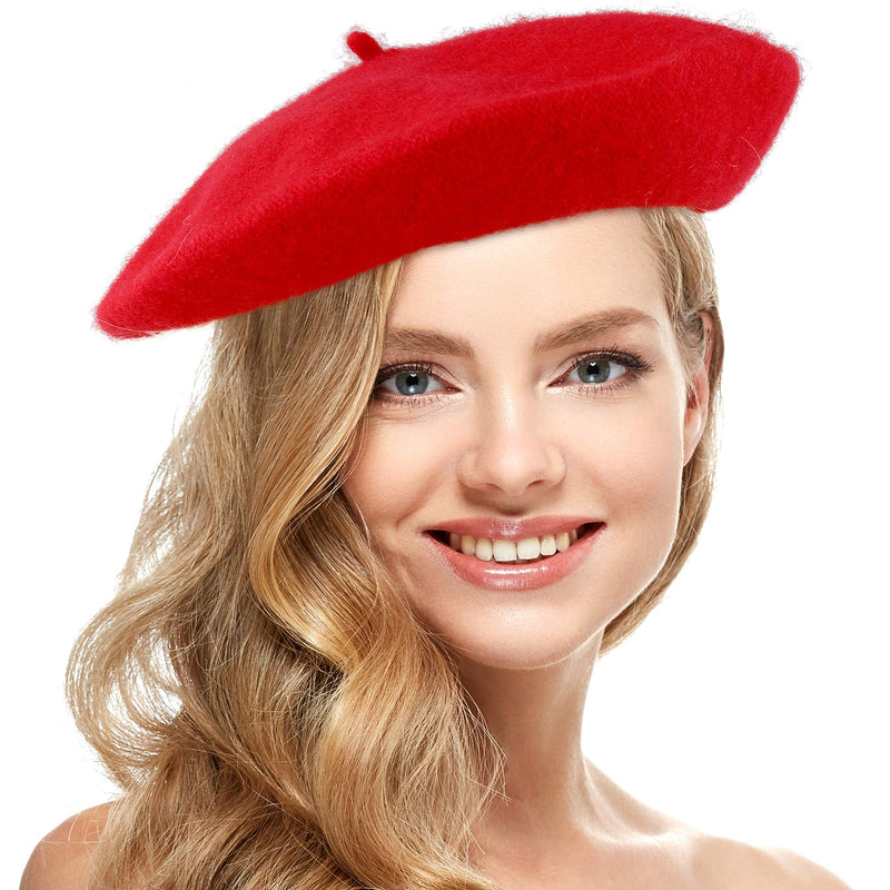 Red French Style Beret - Women's Classic Beret Hat for Casual Use - 1 Piece