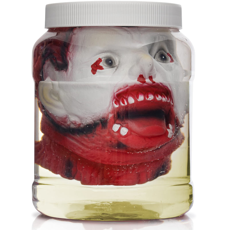 Laboratory Head in Jar - Gory Fake Severed Face Scary Party Decorations Props for Insane Asylum Haunted House Décor
