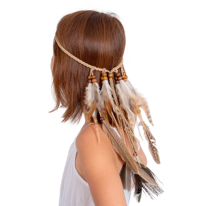 Indian Feather Headband Accessories - Native American Tribal Costume Head Dress with Feathers for Women and Kids