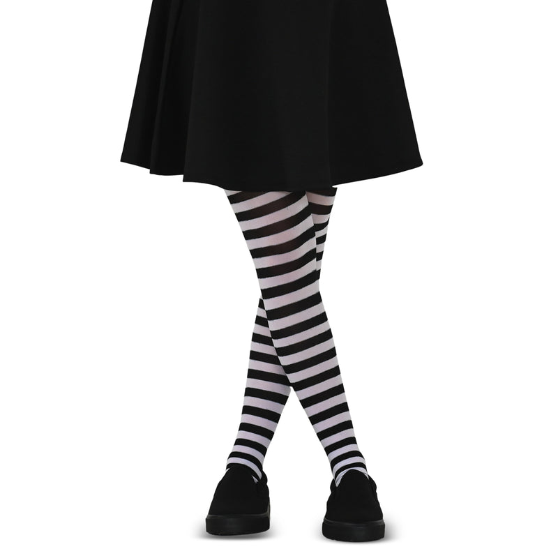 Black and White Tights - Striped Nylon Stretch Pantyhose Stocking Acce