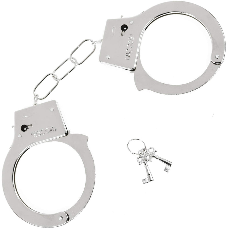 Metal Handcuffs with Keys - Toy Police Costume Prop Accessories Metal Chain Hand Cuffs with Safety Release and Key Silver