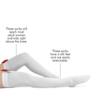 Bow Accent Thigh Highs - White Over the Knee High Stockings with Red Satin Ribbon Bow Accent for Women and Girls