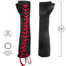 Fingerless Lace Up Gloves -  Long Black Costume Elbow Arm Warmer Accessories with Red Satin Laced Tie for Dress Up