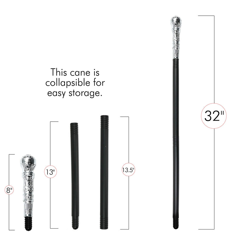 Silver Costume Walking Cane Elegant Prop Stick Dress Canes Costume Accessories for Adults and Kids