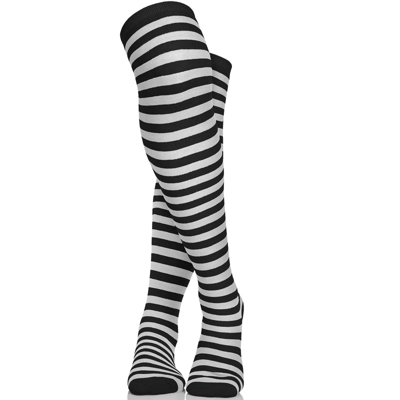 Black and White Socks - Over The Knee Striped Thigh High Costume Accessories Stockings for Men, Women and Kids