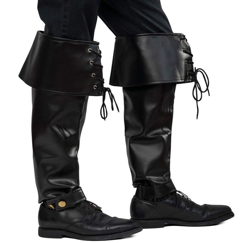 Faux Leather Pirate Boots - Over The Shoe Black Costume Bo... Laces for Medieval and Renaissance Costumes for Adults and Children