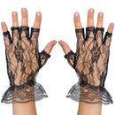 Fingerless Lace Black Gloves - Ladies and Girls Ruffled Lace Finger Free Bridal Wrist Gloves